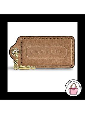 COACH HANG TAG 2.5" Buff Light Saddle Leather Bag Charm Keychain Fob Brass Large